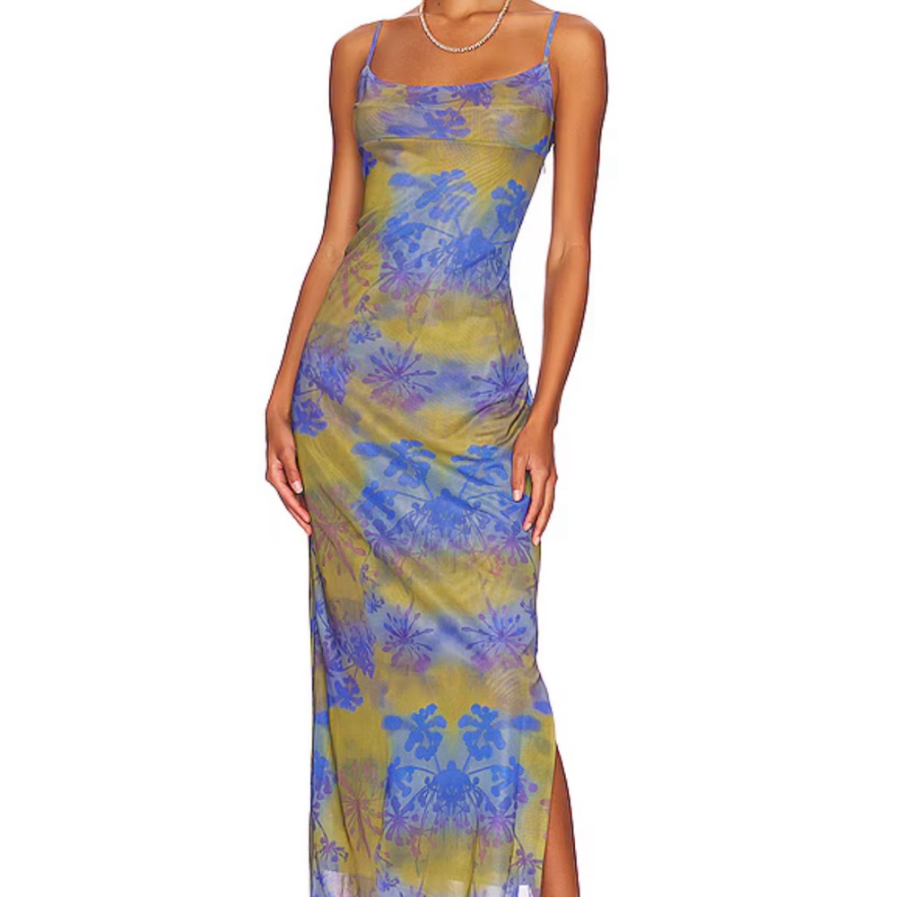 Floral Print Blue and Green Dress